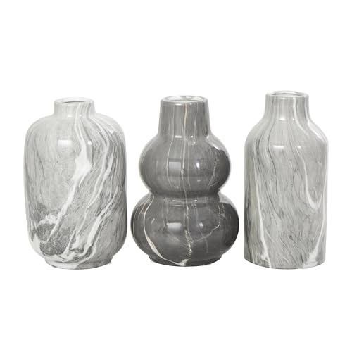 Deco 79 Ceramic Decorative Vase Centerpiece Vases with Marble Inspired Patterns, Set of 3 Flower Vases for Home Decoration 5" W, 8" H, Gray - color: Gray