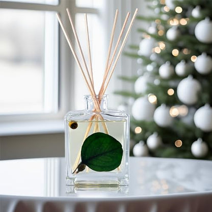 Reed Diffuser Set, Sandalwood & Eucalyptus - Bathroom Décor | Made with Essential Oils & Real Botanicals, Sleek Rectangular Refillable Glass Bottle, Made in the USA - color: Sandalwood & Eucalyptus
