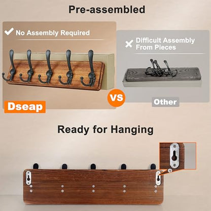 Coat Rack Wall Mount - Heavy-Duty Robust Barnwood-Style Wooden Wall Coat Hanger Hook Rail with 5 Triple Hooks for Winter Coats Hat Jacket Clothing, Weathered Blue & Black - color: Weathered Blue & Black, size: L=17.4"