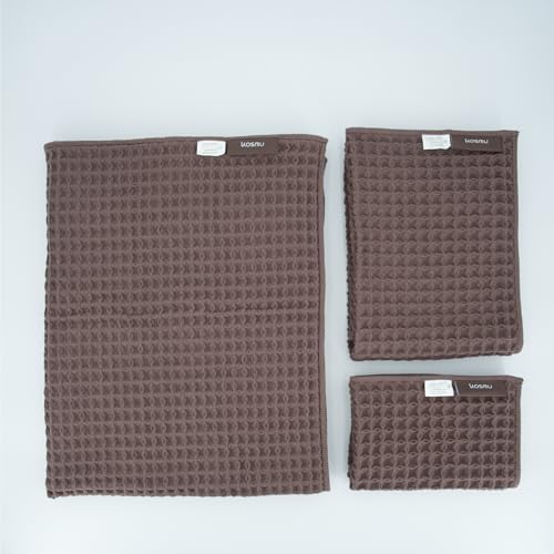 Luxury Organic Japanese Cotton Waffle Bath Towel | Thick, Absorbent, Quick Dry Bathroom Towels for Shower, Sauna, Onsen| Hotel & Spa Quality, Gift-Ready (Dark Cocoa, Bath Towel Set (3-Piece)) - color: Dark Cocoa, style: Bath Towel Set (3-piece)
