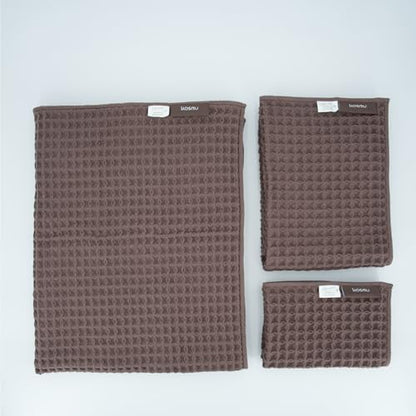 Luxury Organic Japanese Cotton Waffle Bath Towel | Thick, Absorbent, Quick Dry Bathroom Towels for Shower, Sauna, Onsen| Hotel & Spa Quality, Gift-Ready (Dark Cocoa, Bath Towel Set (3-Piece)) - color: Dark Cocoa, style: Bath Towel Set (3-piece)