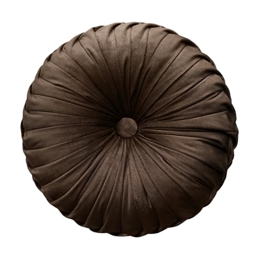 Teieas Round Throw Pillow Velvet Pleated Round Pillow Cushion | Boho pumpkin bed pillows,floor pillow for live room,couch,chair,bed, car,home decoration brown 14.96'' - color: Brown