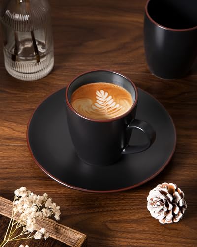 famiware Venus Coffee Mugs Set of 4, 13 oz Ceramic Stoneware Mug Cup Set | Coffee Mug with Handle for Tea, Latte, Cappuccino, Cocoa, Milk, Microwave and Dishwasher Safe, Matte Black - color: Matte Black, size: 4pcs