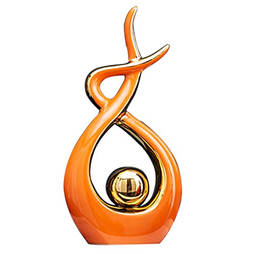 Norrclp Home Decor Modern Abstract Art Ceramic Statue Table Decor (Large) | Modern Aesthetic Ornament, Decorative Accent for Dining Room Living Room Office Centerpiece (Orange and Gold) - color: Orange and Gold, size: Large
