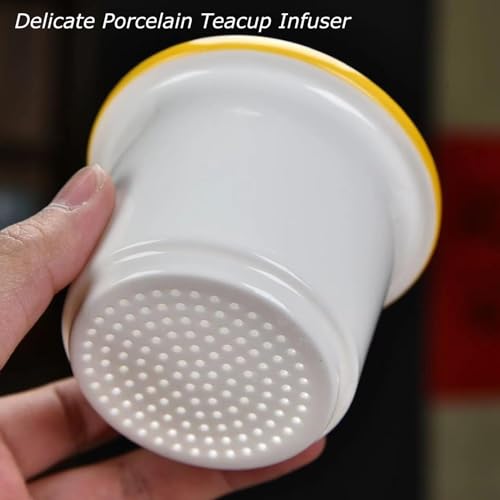 Ceramic Tea Mug with Infuser and Lid, Rabbit Pattern, 11.8 fl oz (350ml) | Ceramic tea cup with infuser and lid, Jingdezhen porcelain, matching saucer, removable strainer, for tea at home or office - color: Suet Jade-Rabbit