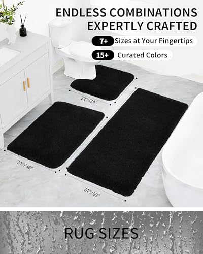 Toilet Rugs U-Shaped Mat 24x22, Contour Bathroom Mat - Ultra Soft & Absorbent Microfiber, Quick-Dry, Machine Washable with High Density Foam Latex Non Slip Backing, Black - color: Black, size: 24" X 22"(Toilet Rug)