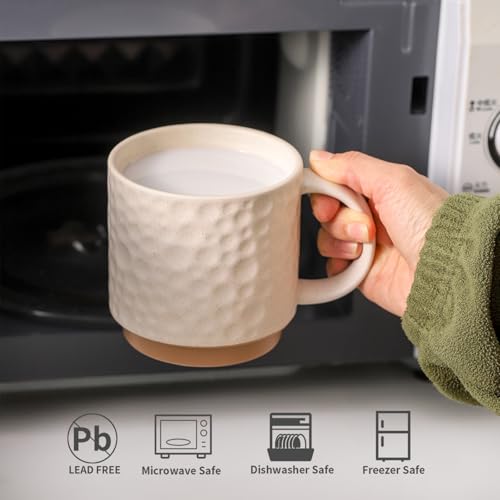 Nihow 16 OZ Ceramic Coffee Mug with Stackable Stand,Set of 4,White | Stackable, Stainless Stand Included, Cappuccino & Tea, Hot/Cold Drinks, Dishwasher & Microwave Safe - color: Matte White, size: 16 oz With Stand
