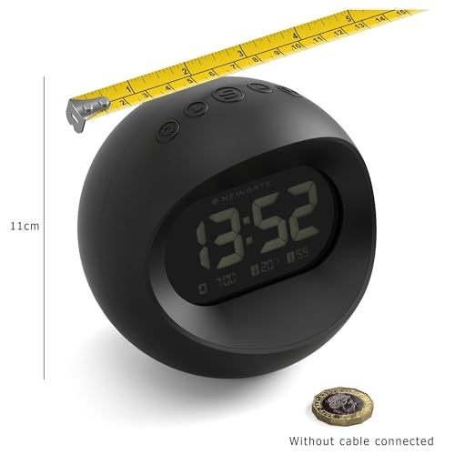 NEWGATE® Centre of the Earth Alarm Clock | Round Retro Digital LCD Clock | Black | Ideal for Bedside, Desk or Shelf | Retro Bedroom & Office Accessory - color: Black
