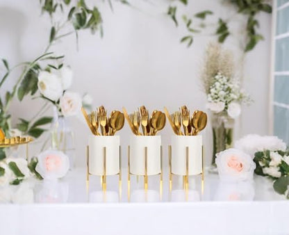 2pcs Sturdy Cutlery Holder White Ceramic With Metal Bracket Robust Silverware Caddy For Countertop - Spoon Holder Silverware Caddy - color: Gold white, size: S