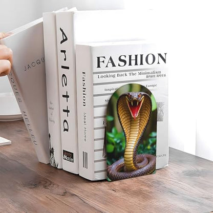 Cobra Snake for Wooden Bookends Set of 2, Heavy Duty Non-Slip Book Ends with Metal Base, Bookends for Shelves Desk Office Classroom Home