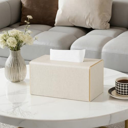 Linen Tissue Box Cover Rectangle with Magnetic Closure, Extra Large | 4 Different Sizes, PU Leather Tissue Box Cover, Decorative Rectangular Tissue Holder for Bathroom Nightstand Car Office - size: Extra Large – Fits Tissue Boxes Up to 4.7" Tall