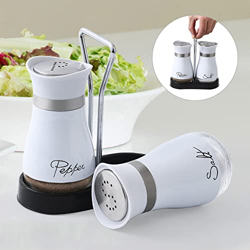 Salt and Pepper Shakers Set | Stainless Steel with Glass Bottle for Table, RV, Camp, BBQ, Set of 2, White - color: White