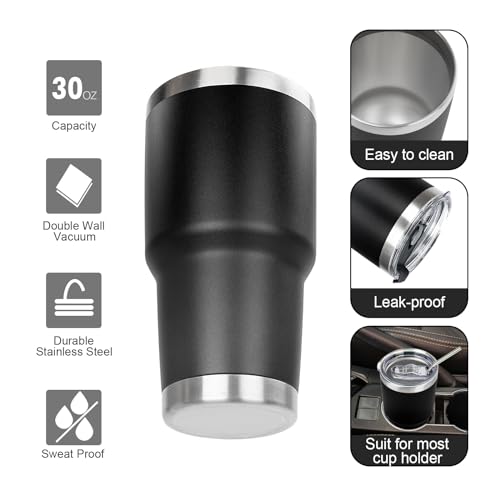 30 oz Tumbler with Lids and Straws Double Wall Vacuum Insulated Tumbler Cup,Stainless Steel Leak-proof Thermal Tumbler Powder Coated Travel Coffee Mug for Cold and Hot Drinks,Black - color: Black, size: 30 Ounces