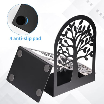 Tree Bookends 10 Pack Black Metal Heavy Duty Book Supports for Shelves | Black Metal, Tree Silhouette Design, 5 Pairs, Sturdy Book Supports, for Home Office School and Library Shelves