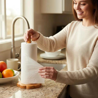 Wood Paper Towel Holder, Countertop Wooden Kitchen Towel Roll Stand with Flower Shape Anti Skid Base Rack Napkin Organizer for Kitchen Countertop Dining Table Cabinet(Wood Color) - color: Flower Shape Base
