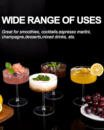 Ciaell 12 Pack Plastic Martini Glasses for Bars Parties | 10 oz Coupe Cocktail Cups, Heavy Duty Plastic, Cocktails Whiskey Margaritas Wine for Weddings Outdoor Gatherings Baby Showers - color: Basic Clear