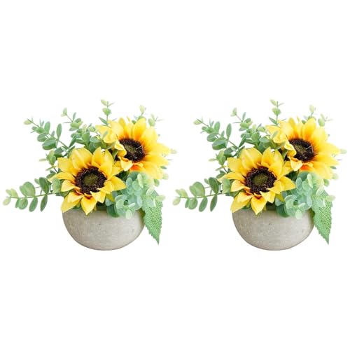 Rose in Pot Decor Potted Artificial Flowers Mini Plants Faux Flowers Indoor Small Decor Fake Roses for Home, Bathroom, Kitchen, Offices, Wedding Party Centerpieces (2pcs Yellow) - color: 2pcs Yellow