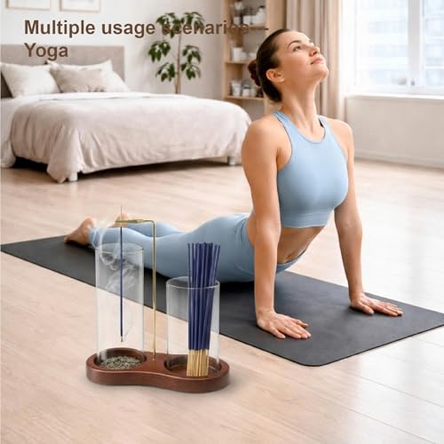 2-in-1 Incense Holder with Glass Ash Catcher & Stick Storage, Wooden Incense Burner for Relaxation, Stress Relief, Mess-Free Home Use, Self-Care, Meditation, Yoga, Bedroom & Living Room (Retro) - color: Retro