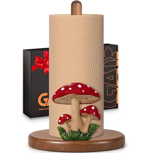 Mushroom Paper Towel Holder, Farmhouse Cottagecore Kitchen Countertop Decor | Cute Wood Paper Towel Stand, 3D Resin Mushroom Gifts for Women, Mom & Grandma, Non-Slip Base, Fits Standard & Jumbo Rolls - color: Mushroom