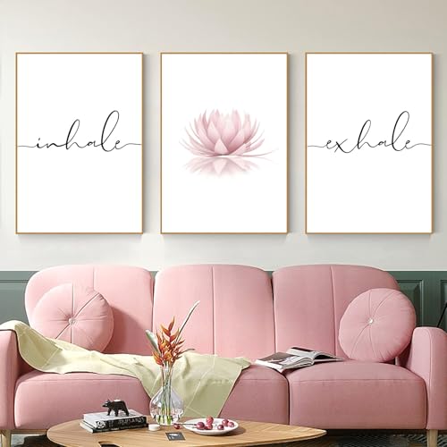 Pennclys Inhale Exhale Wall Art Zen Canvas Decor Yoga Lotus Wall Art Calming Meditation Artwork Pink Yoga Poster Zen Pictures Painting for Living Room Bedroom 12x16 Inch Unframed Set of 3 - color: Yoga Wall Art, size: 16"L x 12"W, style: Unframed