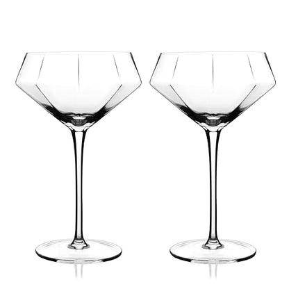 Viski Seneca Diamond Faceted Stemmed Coupe Glasses, Fancy Crystal Martini Glasses, Modern Glassware Perfect for Espresso Martini, Manhattan, Champagne Cocktails, Home Bar Accessories, 11 oz Set of 2 - size: 11 Ounces, style: Diamond Faceted Glasses (Set o