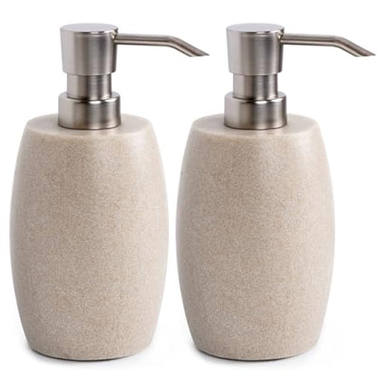 Clasin Home Sandstone Textured Resin Soap Dispenser with Metallic Pump and Waterproof Bottle Labels for Bathroom Kitchen Dish Hand Wash Shower Lotion Shampoo, 12 Oz, 2 Sets Beige - color: Natural Beige_2 Pcs