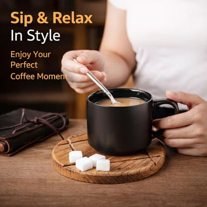 GBhome 14 OZ Coffee Mugs Set of 6, Stackable Matte Black Coffee Cups Set | Modern Ceramic Coffee Mugs for Men,Women, Cappuccino/Espresso. Dishwasher&Microwave Safe - color: Matte Black