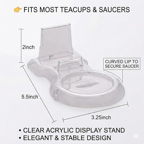 HOHIYA 12 Pack Acrylic Teacup Stand Stackable Cup & Saucer Holder Clear | Clear stackable acrylic stands organize and display teacups, coffee mugs and saucers in cabinets or shelves.