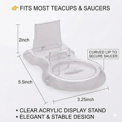 HOHIYA 12 Pack Acrylic Teacup Stand Stackable Cup & Saucer Holder Clear | Clear stackable acrylic stands organize and display teacups, coffee mugs and saucers in cabinets or shelves.