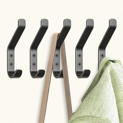 GlazieVault Coat Hooks Wall – Door Hooks (10 Pack) - Heavy Duty Wall Mounted - Premium Design Rust Free Hooks - style: Flat Hooks Black P-10