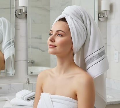 Bath Towels Set for Bathroom – Luxury 6-Piece Cotton Towels, Soft Absorbent & Quick Dry, 600 GSM Bath Towels for Bathroom, Hotel Spa Quality (White/Grey, 6- Bath Towel Set) - color: White/Grey