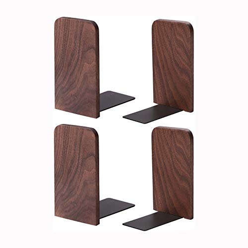 muso wood Walnut Book Ends for Shelves, 2 Pairs | Non-Slip Bookends, Heavy Duty Wooden Bookend, Suitable for Books & Movies Storage - color: Walnut-2 Pairs