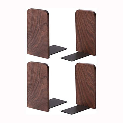 muso wood Walnut Book Ends for Shelves, 2 Pairs | Non-Slip Bookends, Heavy Duty Wooden Bookend, Suitable for Books & Movies Storage - color: Walnut-2 Pairs
