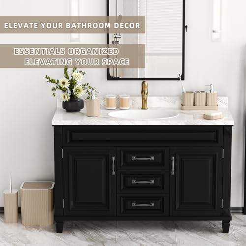 XLHOMO Bathroom Accessories Set - Gorgeous Beige Bathroom Set, 10PC Bathroom Accessory Set, Toilet Brush, Trash Can & Soap Dispenser - size: Bath Set, style: Beige&Silver
