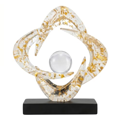 FJS Modern Abstract Sculpture Decor, 10.8" Gold Resin Art Statue | Clear Gold Resin Art Statue for Coffee Table, Bookshelf, Living Room, Office, Hotel or Modern Home Decor Display. - color: Transparent Gold