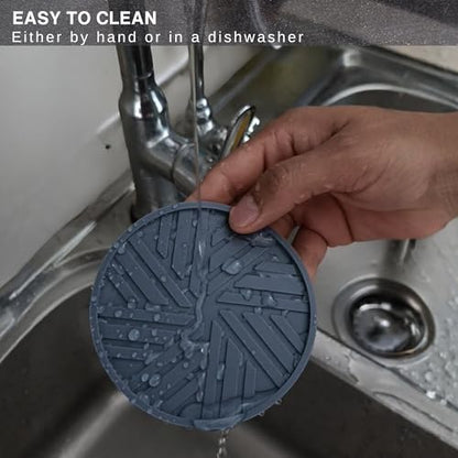 Silicone Coasters Set of 6 & Gold Holder with smart Modern Groove Patterns - Blue Gray - color: Dusty Blue