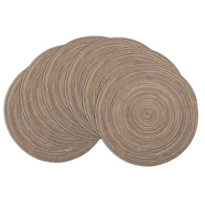 Winknowl Round Braided Placemats Set of 6 Washable Woven Heat Resistant Table Mats for Kitchen Dining Tables 15 inch Round Place Mats (Brown,6) - color: Brown, size: 6pcs