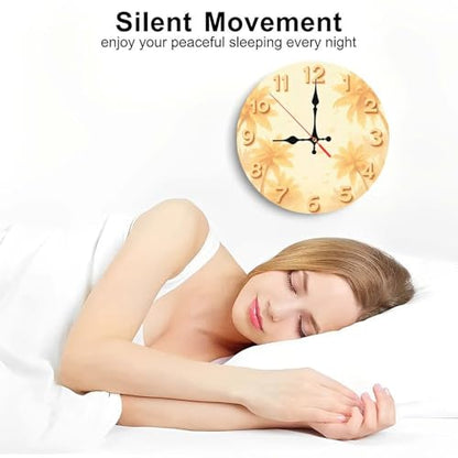 Golden Palms Minimalist Wooden Wall Clock 25cm*25cm