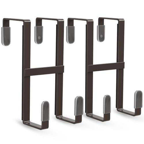 FYY 2 Packs Over The Door Hooks, Double Sided Door Hanger Hook - Heavy Duty No Drill Wall Hooks for Hanging Coats, Towels, Bags, Kitchen Closet Fits Most Doors Up to 1-7/8" Thickness (5.12" L, Brown) - color: Brown-2pcs, size: 5.12"short