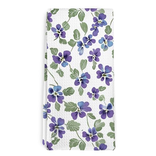 Spring Violet Floral Kitchen Towel and Dish Towel, Aesthetic Purple Flower Decor Hand Towels, February Birth Month Flowers Decorative Hand Dish Tea Towels for Kitchen Bathroom, 16x24 Inch - color: Purple Flower