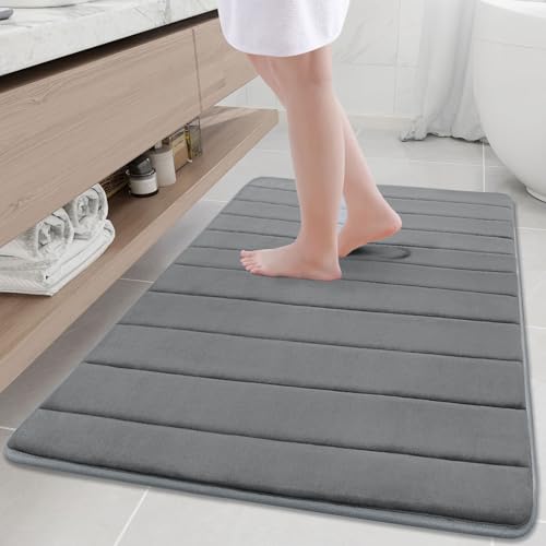 Buganda Memory Foam Bath Mat 44 x 32, Ultra Soft Absorbent Bathroom Rugs | Grey, Machine Washable Quick Dry Bath Mats for Bathroom Floor, Shower and Tub, Home Decor Accessories - color: Grey, size: 44" X 32"