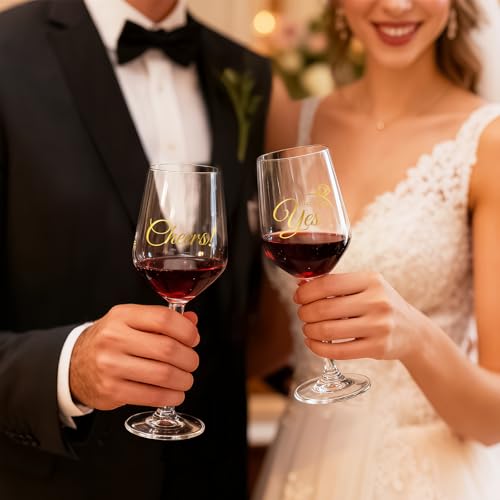 AW BRIDAL Fiance and Fiancee Enagagement Gifts Wine Glasses Set of 2 | Bridal Shower Bachelorette Gifts for Bride and Groom to Be, Wine Glass Gift Basket for Newly Engaged Couple 2026 - style: Engagement (She said yes)