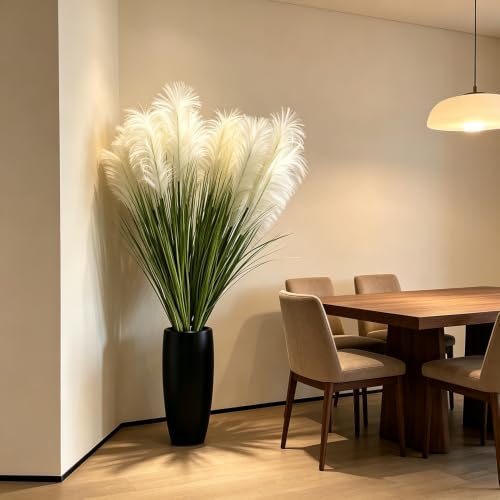 Artificial Pampas Grass, 5PCS 5 Heads Faux White Reed Grass, 36Inch Tall Fake Pampas Grass for Home Decor, Living Room, Floor Vase, Wedding & Farmhouse Indoor Outdoor Decor