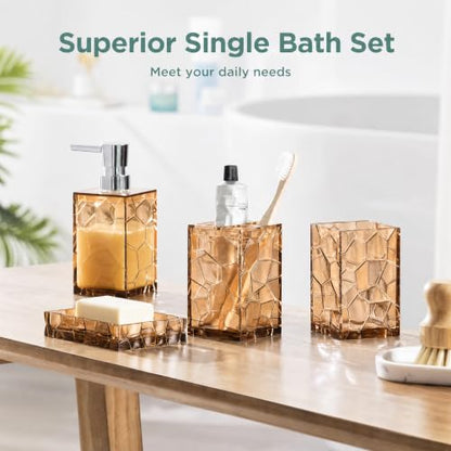 HBlife Bathroom Accessories Set, Acrylic Bathroom Counter Set of 4 | Boho acrylic bathroom decor, 4-pc: holder, soap, tumbler, dish, Easy-clean & rustproofd, Ideal housewarming gift - style: Orange