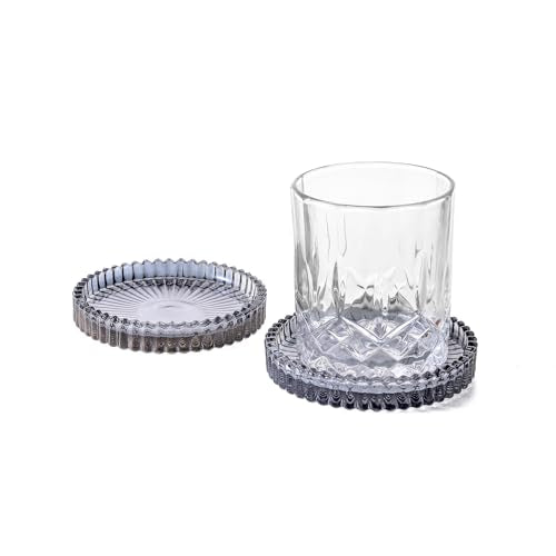 Glass Coasters Round Cup Mat, Clear Glass Coasters for Drinks Coffee Tea Wine, Decorative Wine Bottle Coaster, Crystal Drink Coaster for Restaurant bar Kitchen Dining Table (BD-Grey-2pcs) - color: Bd-grey-2pcs