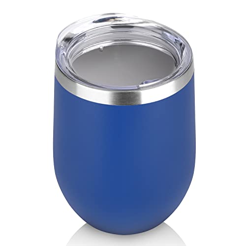 DOMICARE Stainless Steel Wine Tumbler Bulk with Lid, Personalized Insulated Tumblers Set, 12oz Travel Coffee Cups Pack of 1, Dark Blue - color: Dark Blue, size: 1 Count (Pack of 1)