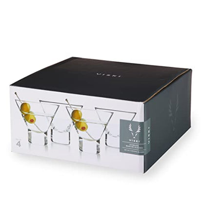Viski Crystal Stemless Martini Glasses - Fun Cocktail Glasses, Crystal Clear Coupe Glass Gift Set, 7.5 oz, Martini Glasses Set of 4 - style: Stemless Martini Glasses