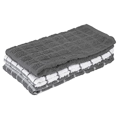Ritz Premium 100% Cotton Terry Check Kitchen Dish Towels - Highly Absorbent, Super Soft, Long-Lasting, 25"x15", 3-Pack, Gray - color: Gray, size: 3-Pack - Kitchen Towel