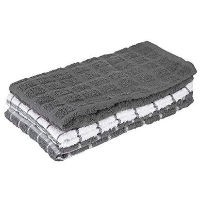 Ritz Premium 100% Cotton Terry Check Kitchen Dish Towels - Highly Absorbent, Super Soft, Long-Lasting, 25"x15", 3-Pack, Gray - color: Gray, size: 3-Pack - Kitchen Towel
