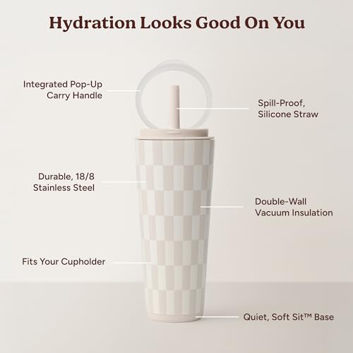 REDUCE Halo 32 oz Stainless Steel Vacuum Insulated Tumbler - Spill Proof Travel Mug with Flip Handle Lid - Keeps Drinks Cold for 32 Hrs - Dishwasher Safe - Cupholder Friendly - Feeling Neutral - color: Feeling Neutral, size: 32 Ounces